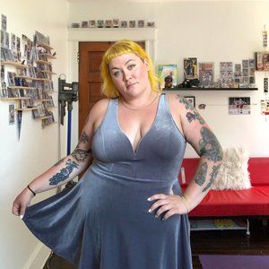 NWT! Express - Grey velvet skater dress